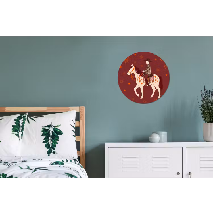 Paard - Ruiter - Sterren - Nacht - Illustratie Wandcirkel aluminium klein -slaapkamer