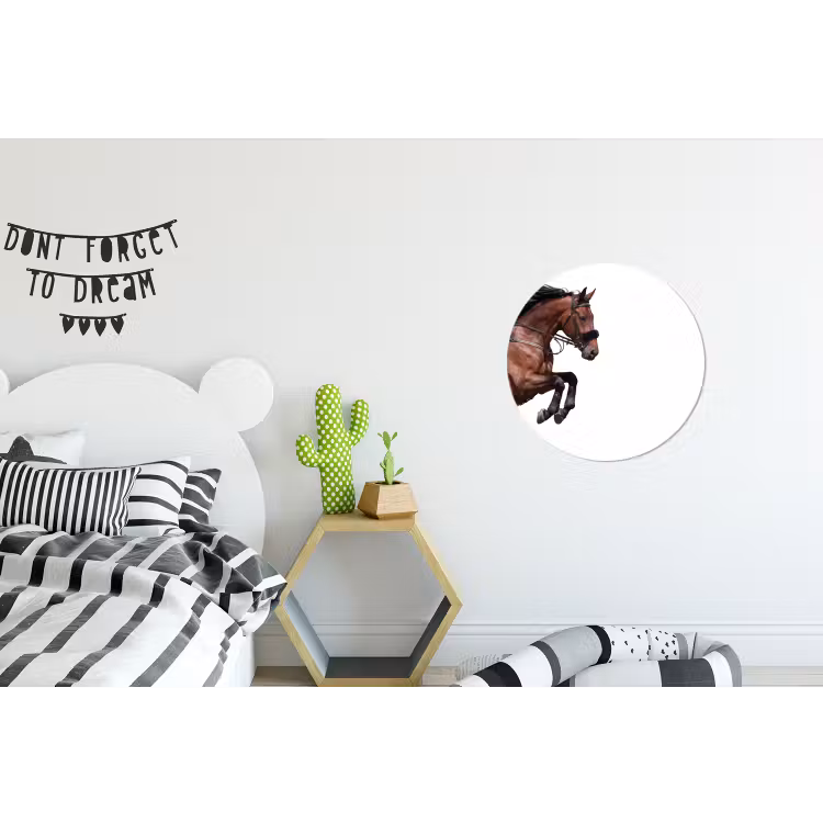 Paard - Springen - Modern Wandcirkel aluminium klein -kinderkamer