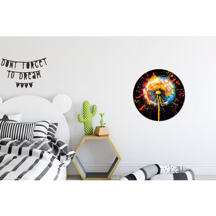 Paardenbloem - Graffiti - Kleurrijk - Bloemen - Natuur Wandcirkel aluminium klein -kinderkamer