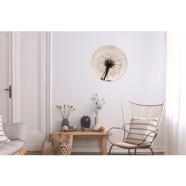 Paardenbloem - Minimalistisch - Wit Wandcirkel aluminium klein -woonkamer