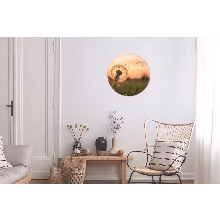 Paardenbloem - Zonsondergang - Veld Wandcirkel aluminium klein -woonkamer