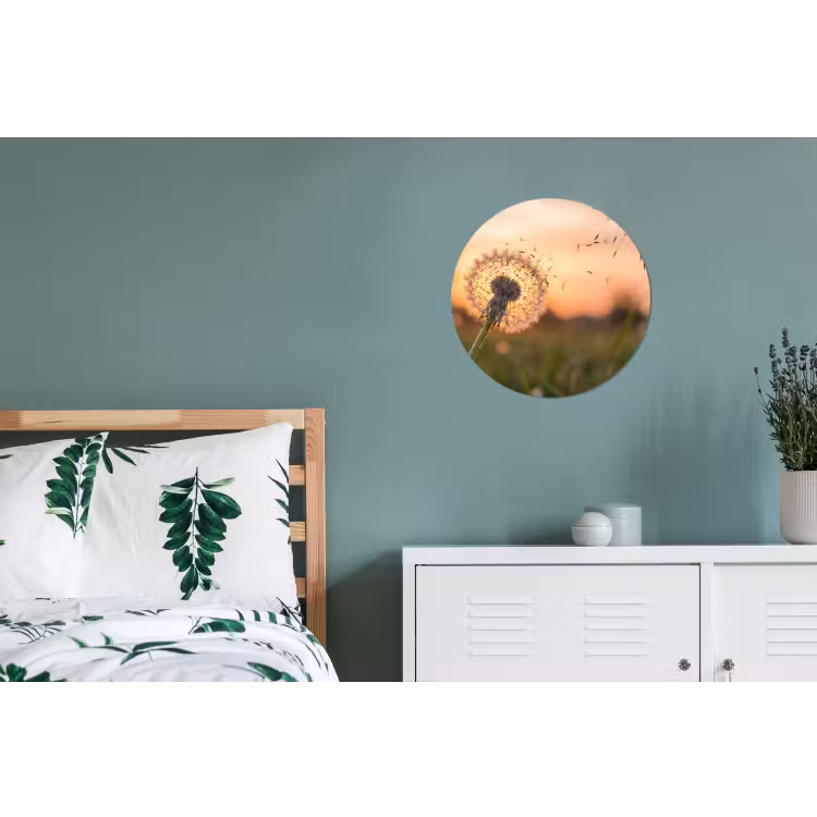 Paardenbloem - Zonsondergang - Veld Wandcirkel aluminium klein -slaapkamer