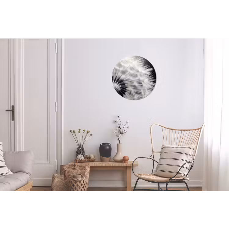 Paardenbloem - Zwart - Wit Wandcirkel aluminium klein -woonkamer