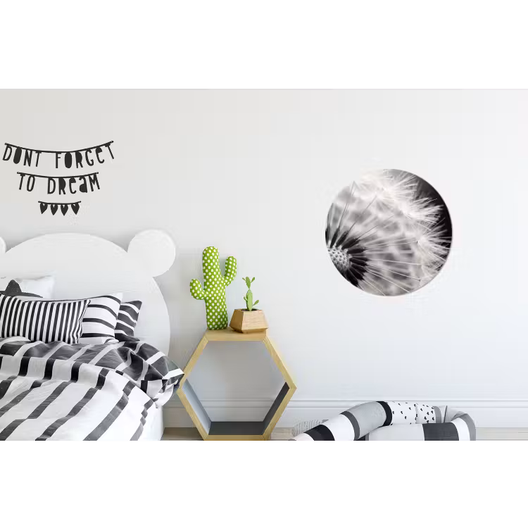 Paardenbloem - Zwart - Wit Wandcirkel aluminium klein -kinderkamer
