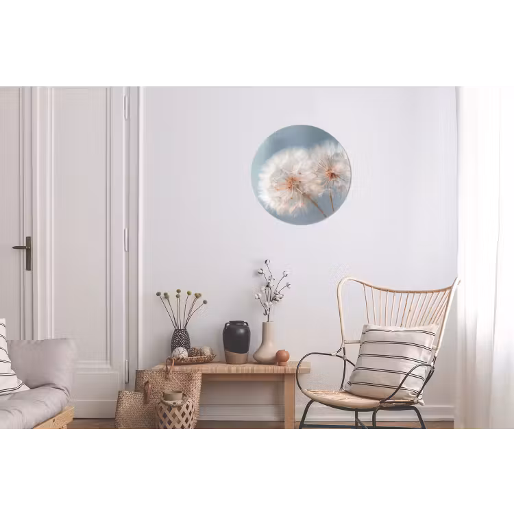 Paardenbloemen - Pluisjes - Wit Wandcirkel aluminium klein -woonkamer