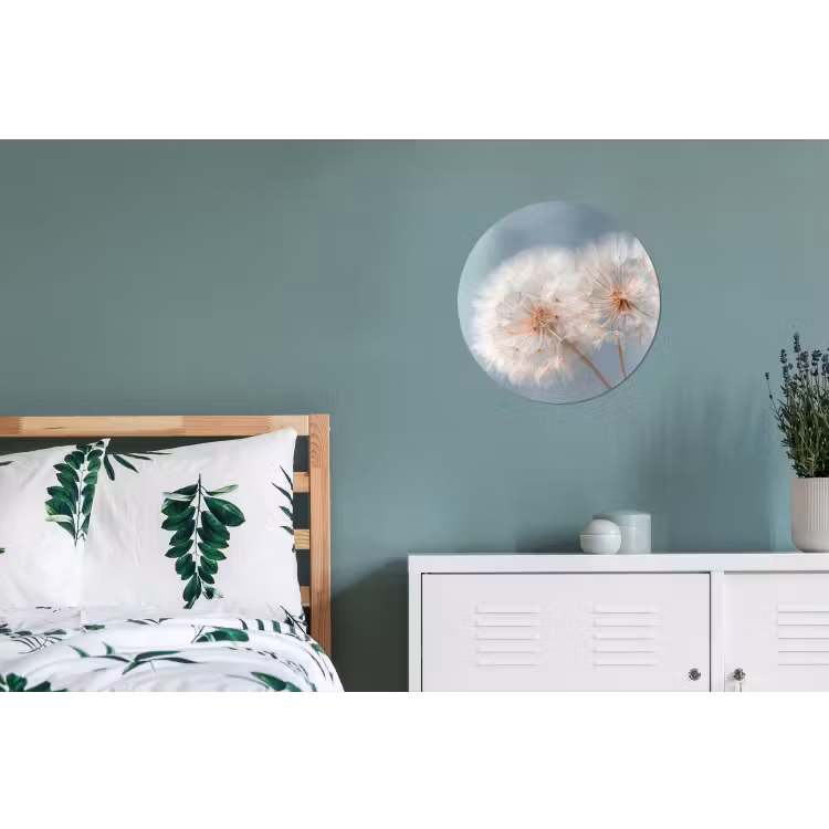 Paardenbloemen - Pluisjes - Wit Wandcirkel aluminium klein -slaapkamer