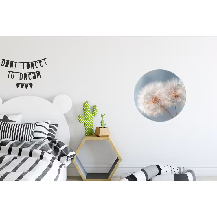 Paardenbloemen - Pluisjes - Wit Wandcirkel aluminium klein -kinderkamer