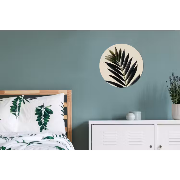 Palmblad - Donkere bladen - Subtiel Wandcirkel aluminium klein -slaapkamer