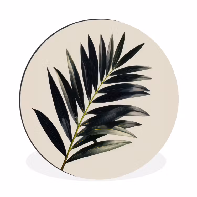Palmblad - Subtiel - Groen - beige Wandcirkel aluminium klein -3d