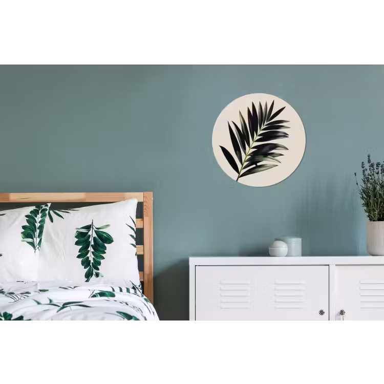 Palmblad - Subtiel - Groen - beige Wandcirkel aluminium klein -slaapkamer