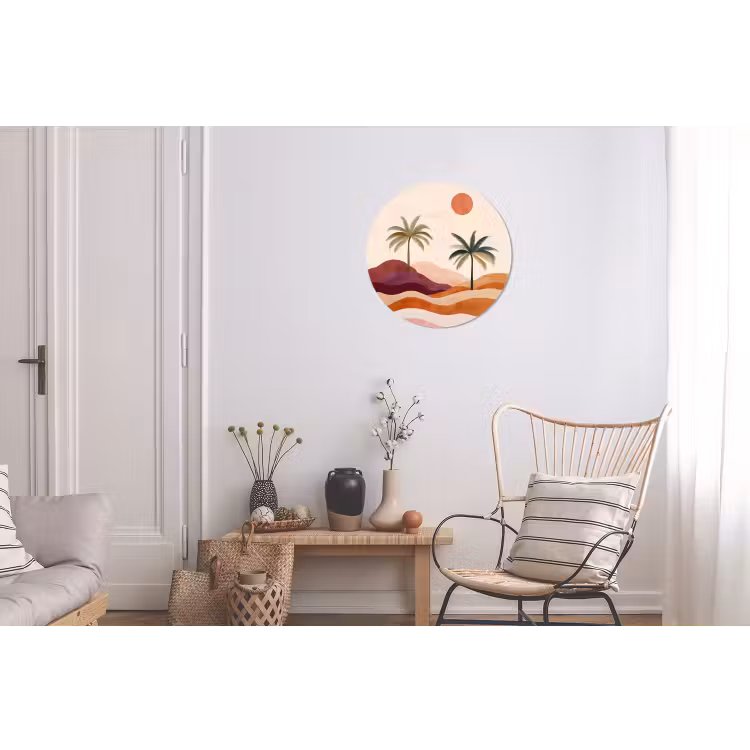 Palmbomen - Abstract - Zon - Heuvels Wandcirkel aluminium klein -woonkamer