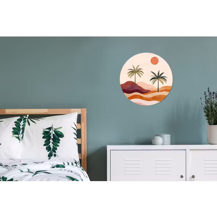 Palmbomen - Abstract - Zon - Heuvels Wandcirkel aluminium klein -slaapkamer