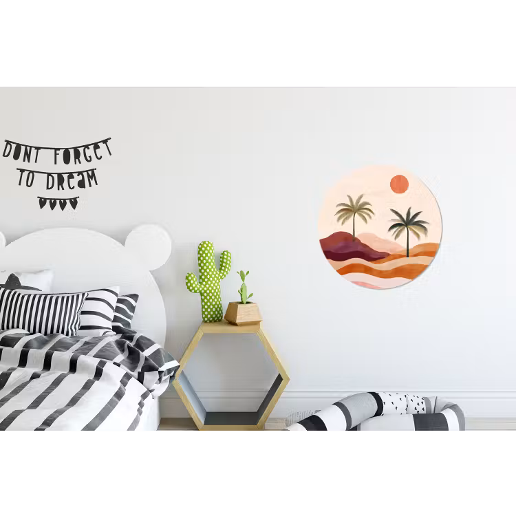 Palmbomen - Abstract - Zon - Heuvels Wandcirkel aluminium klein -kinderkamer