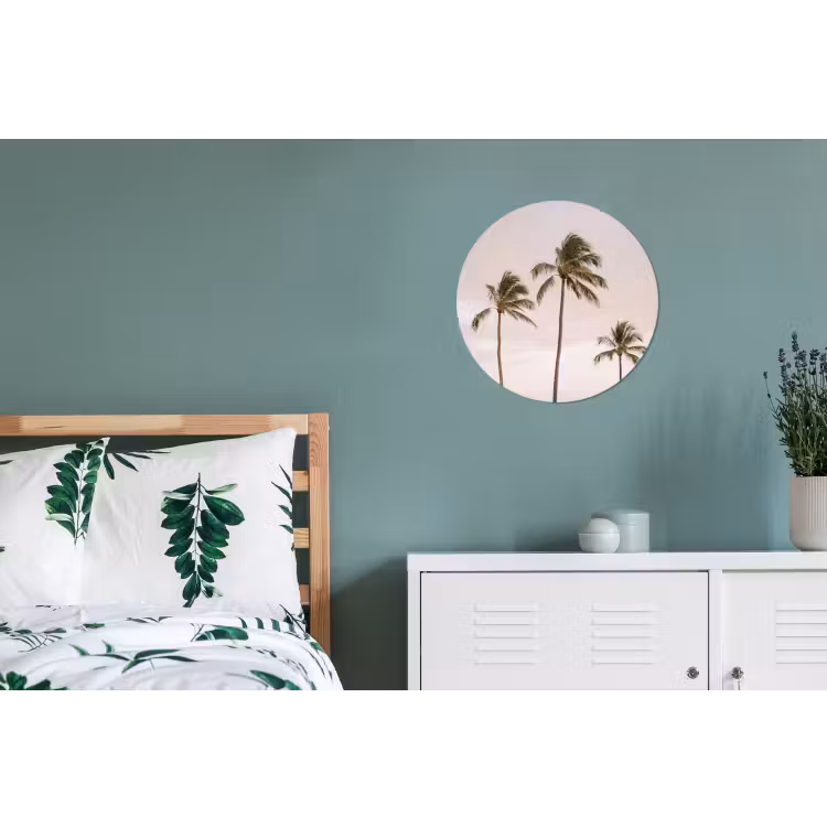 Palmbomen - Zonsondergang - Roze Wandcirkel aluminium klein -slaapkamer