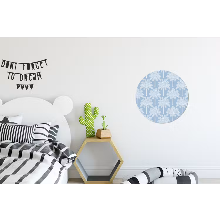 Palmboom - Modern - Blauw Wandcirkel aluminium klein 190 -kinderkamer