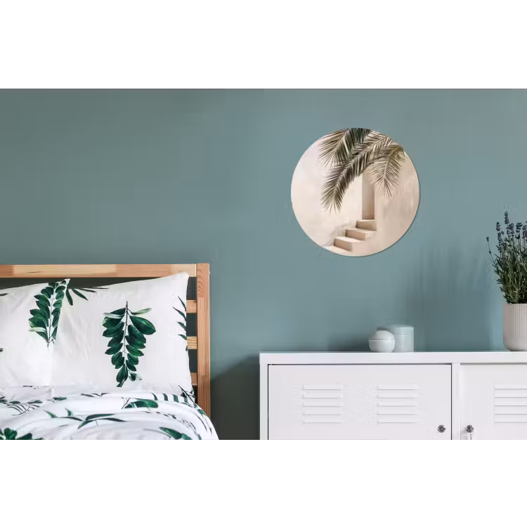 Palmboom - Schaduw - Trap - Beige Wandcirkel aluminium klein -slaapkamer