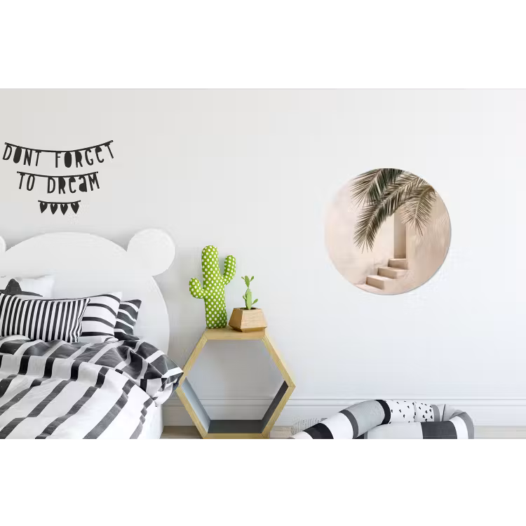 Palmboom - Schaduw - Trap - Beige Wandcirkel aluminium klein -kinderkamer