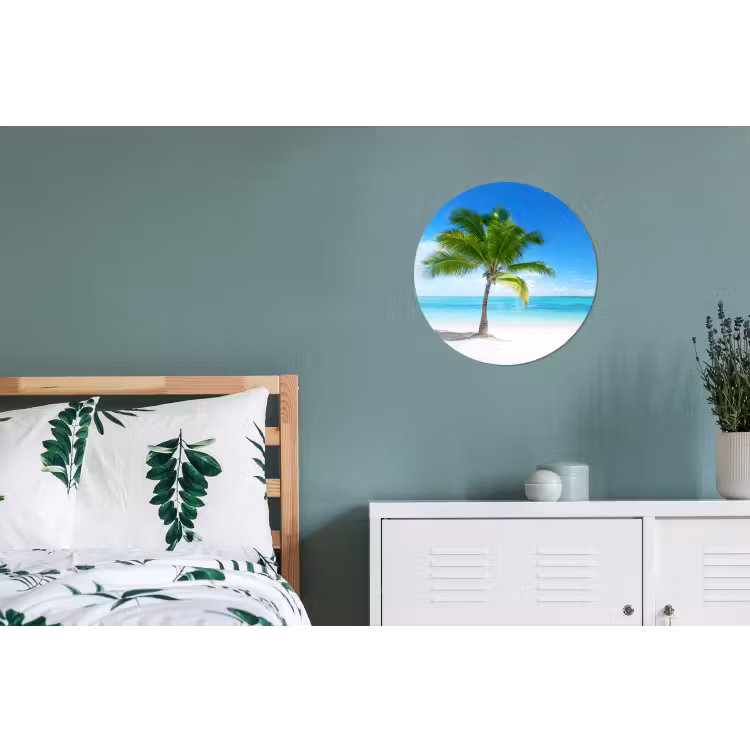 Palmboom - Strand - Zee - Zomer Wandcirkel aluminium klein -slaapkamer