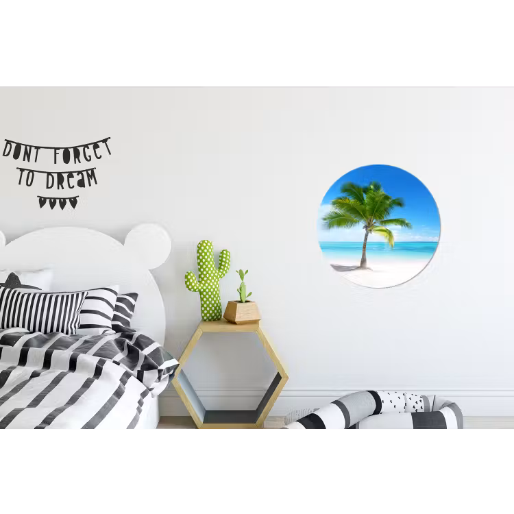 Palmboom - Strand - Zee - Zomer Wandcirkel aluminium klein -kinderkamer