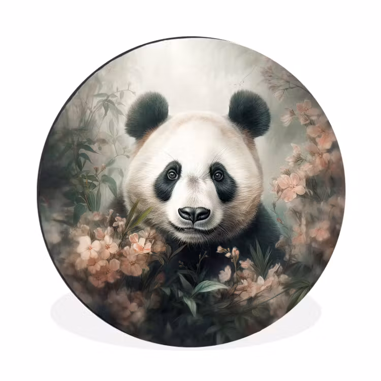 Panda - Dieren - Bloemen - Planten Wandcirkel aluminium klein -3d