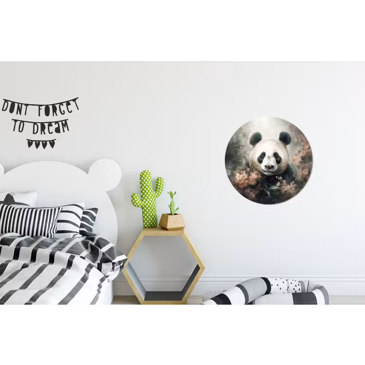 Panda - Dieren - Bloemen - Planten Wandcirkel aluminium klein -kinderkamer