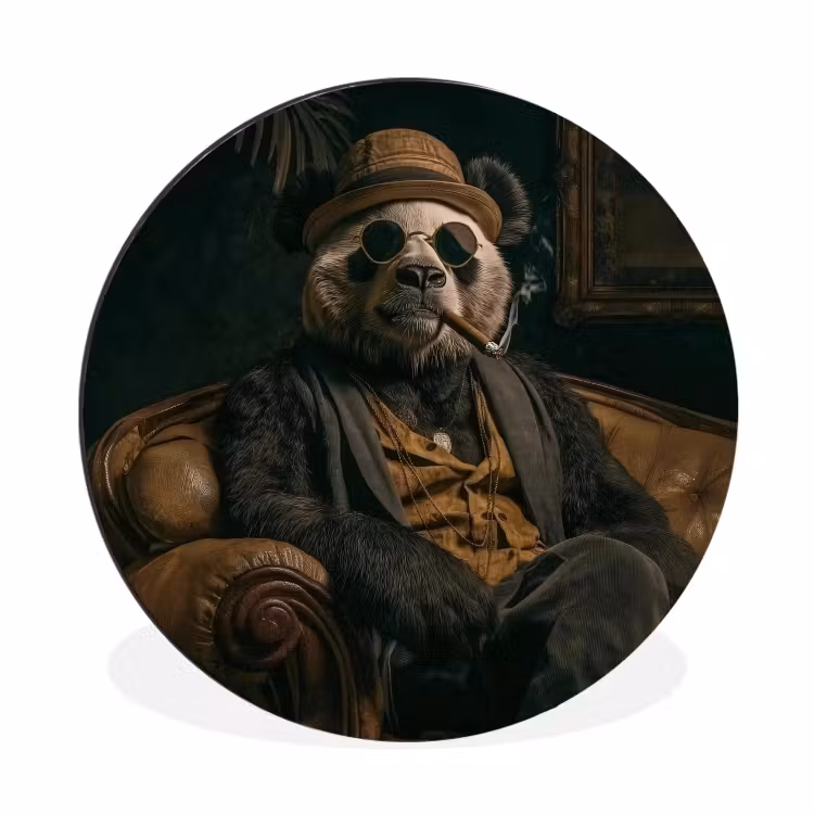 Panda - Hoed - Bril - Pak Wandcirkel aluminium klein -3d