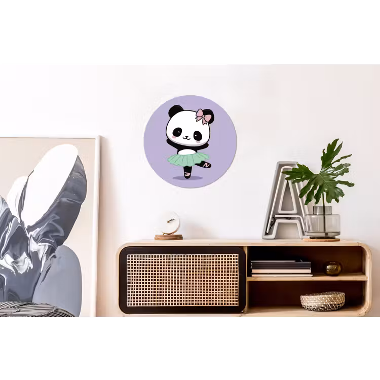 Panda - Paars - Sierlijk - Kawaii Wandcirkel aluminium klein -kantoor