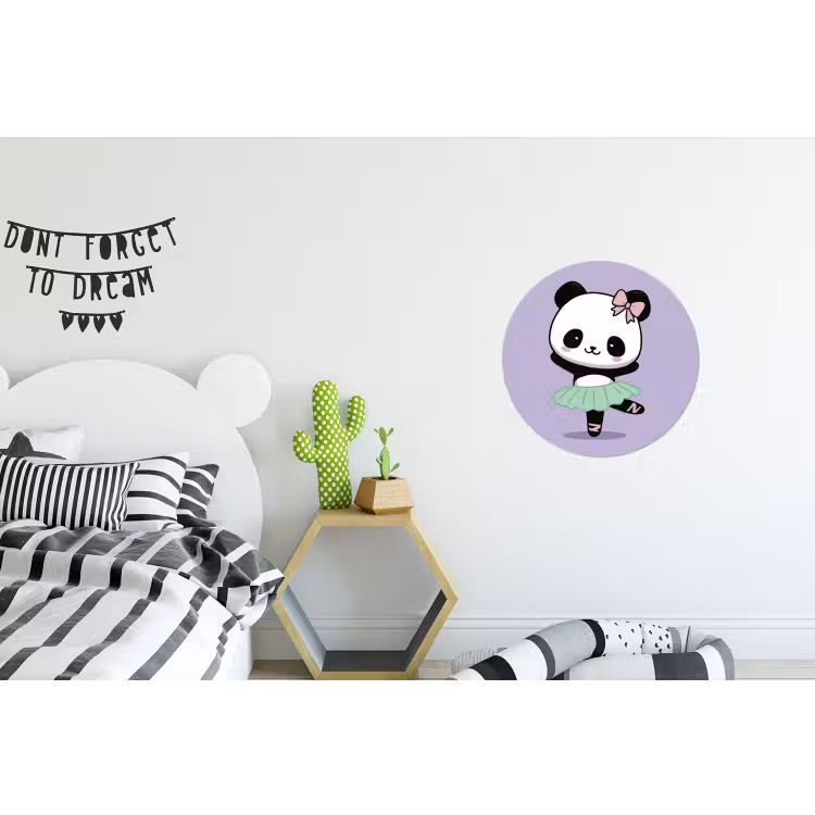 Panda - Paars - Sierlijk - Kawaii Wandcirkel aluminium klein -kinderkamer