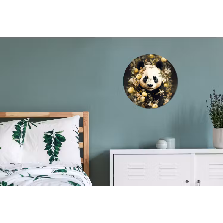 Panda - Pandabeer - Wilde dieren - Natuur - Bloemen Wandcirkel aluminium klein -slaapkamer