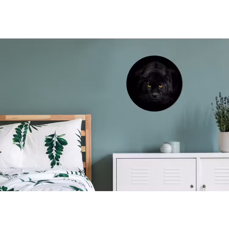 Panter - Dieren - Zwart - Ogen Wandcirkel aluminium klein -slaapkamer