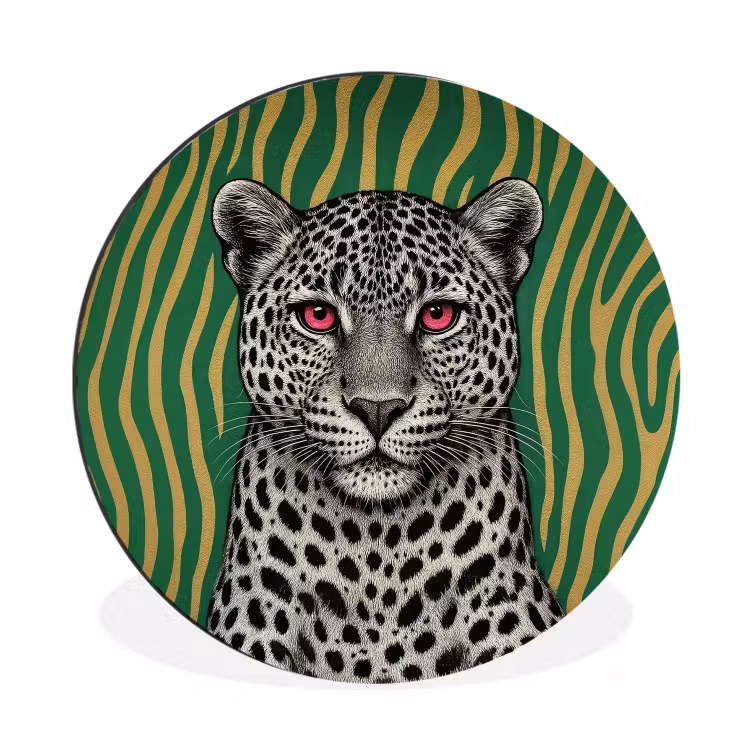 Panter - Zebrapatroon - Groen Wandcirkel aluminium klein -3d