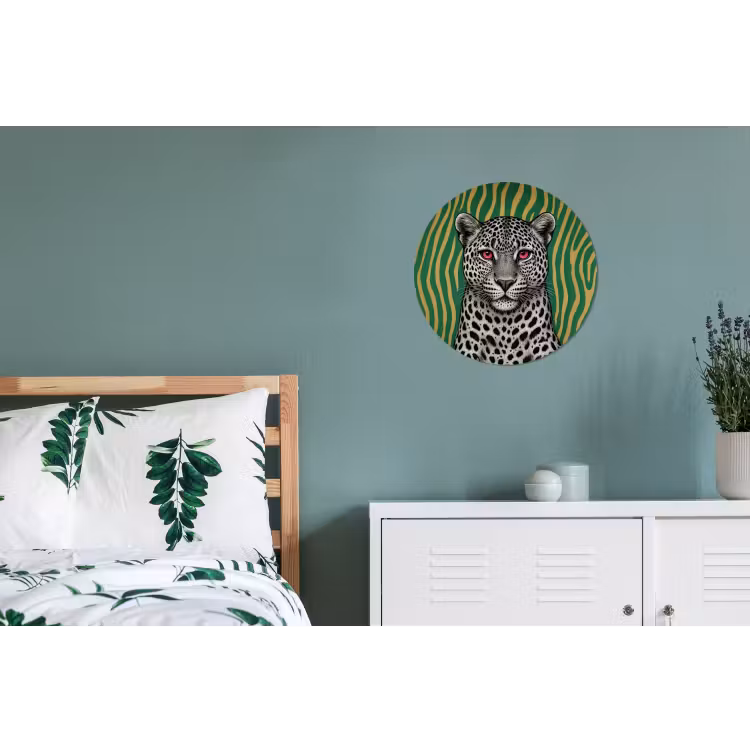 Panter - Zebrapatroon - Groen Wandcirkel aluminium klein -slaapkamer