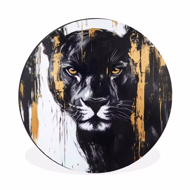 Panter - Zwart - Abstract - Verfstreken Wandcirkel aluminium klein -3d