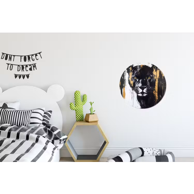 Panter - Zwart - Abstract - Verfstreken Wandcirkel aluminium klein -kinderkamer