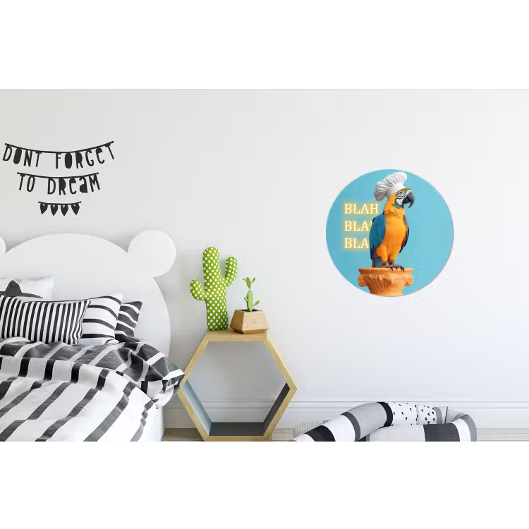 Papegaai - Koksmuts - Quote - Neon Wandcirkel aluminium klein -kinderkamer