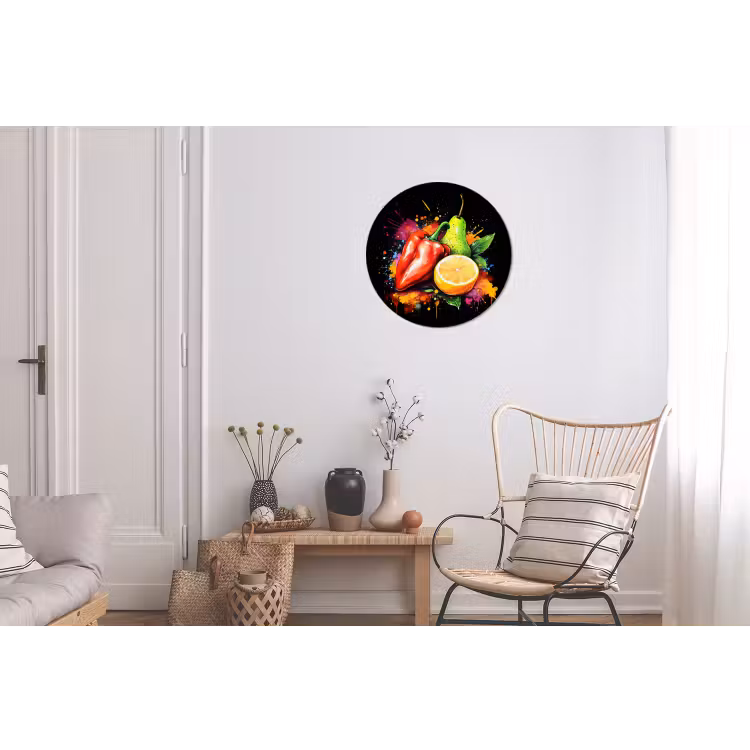 Paprika - Peer - Citroen - Graffiti - Verf - Abstract Wandcirkel aluminium klein -woonkamer