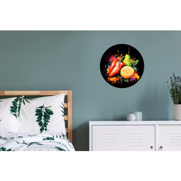 Paprika - Peer - Citroen - Graffiti - Verf - Abstract Wandcirkel aluminium klein -slaapkamer