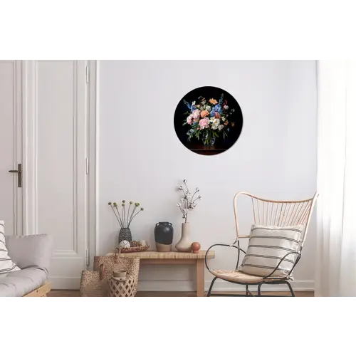 Pastel - Bloemen - Glazen - Vaas Wandcirkel aluminium klein -woonkamer