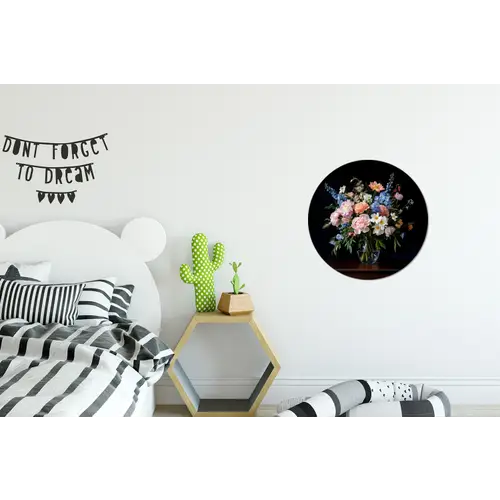 Pastel - Bloemen - Glazen - Vaas Wandcirkel aluminium klein -kinderkamer