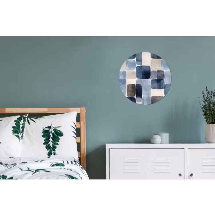 Patroon - Blauw - Vierkanten Wandcirkel aluminium klein -slaapkamer