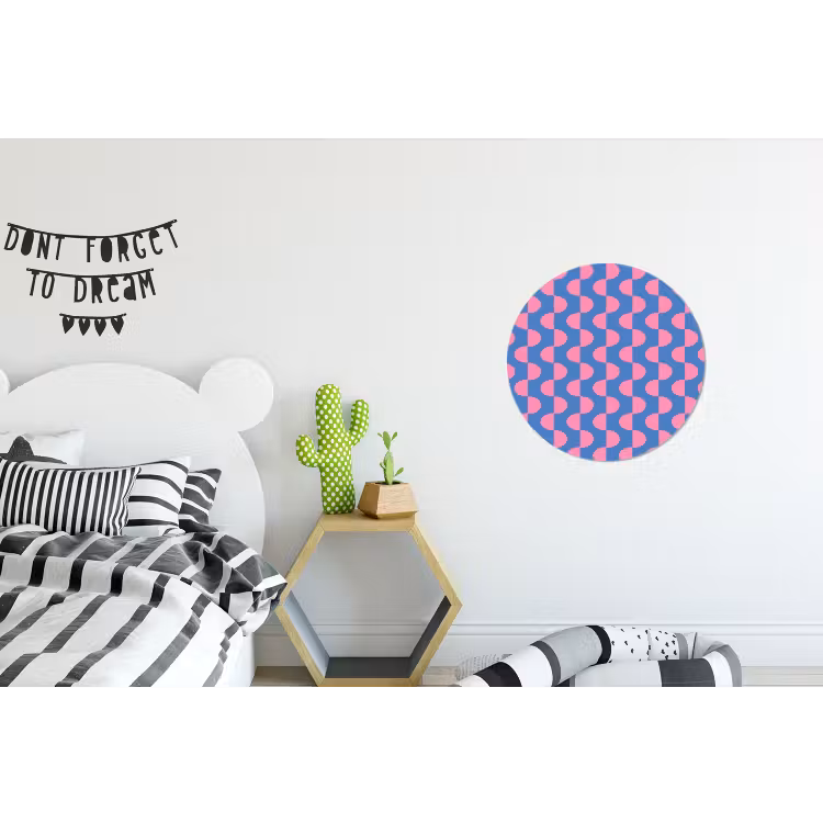 Patroon - Halve cirkels - Abstract - Modern - Roze - Blauw Wandcirkel aluminium klein -kinderkamer