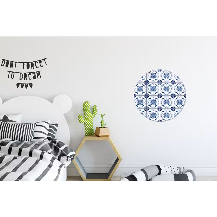 Patroon - Tegel - Blauw Wandcirkel aluminium klein 190 -kinderkamer