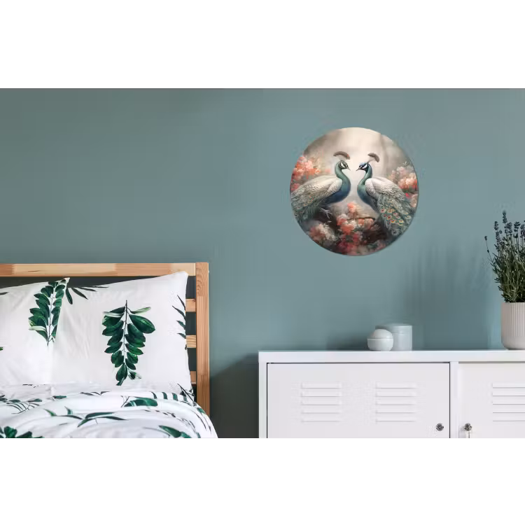 Pauwen - Pauwenveren - Vogels - Bloemen - Natuur Wandcirkel aluminium klein -slaapkamer