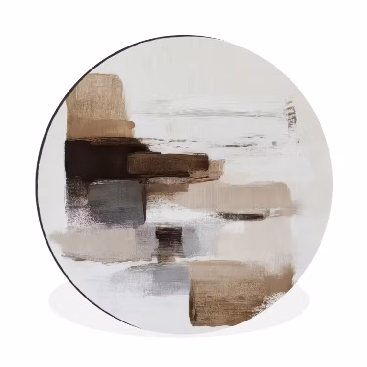 Penseelstreken - Balans - Beige - Bruin Wandcirkel aluminium klein -3d