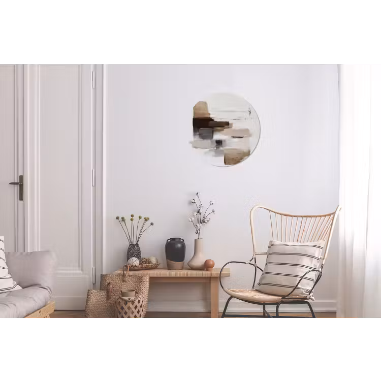 Penseelstreken - Balans - Beige - Bruin Wandcirkel aluminium klein -woonkamer