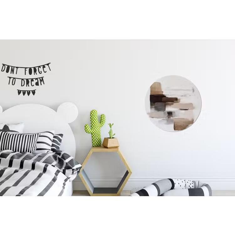 Penseelstreken - Balans - Beige - Bruin Wandcirkel aluminium klein -kinderkamer