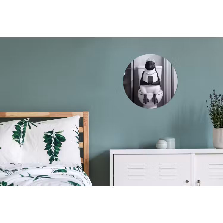 Pinguïn - Telefoon - Toilet - Zwart - Wit Wandcirkel aluminium klein -slaapkamer