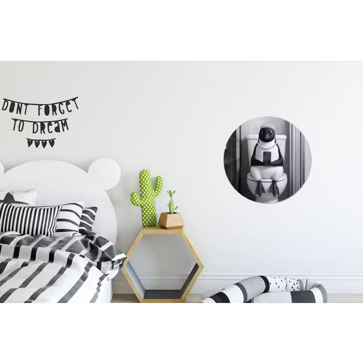 Pinguïn - Telefoon - Toilet - Zwart - Wit Wandcirkel aluminium klein -kinderkamer