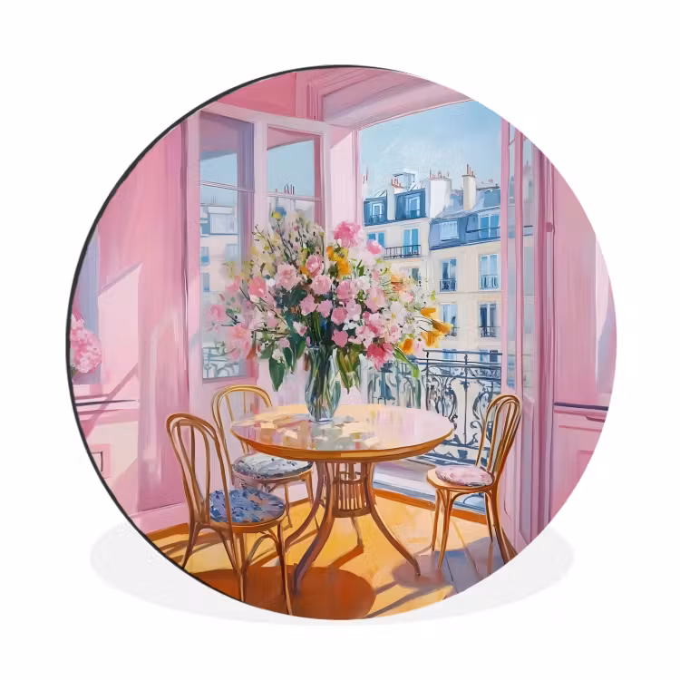 Pink - City - Bloemen Wandcirkel aluminium klein -3d