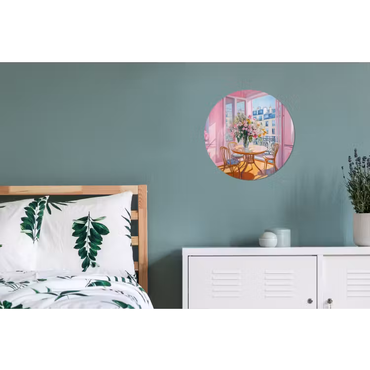 Pink - City - Bloemen Wandcirkel aluminium klein -slaapkamer